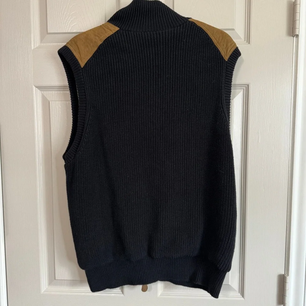 Orvis Mens M Black Cotton Shaker Knit Full Zip Shooting Sweater Vest Outdoor